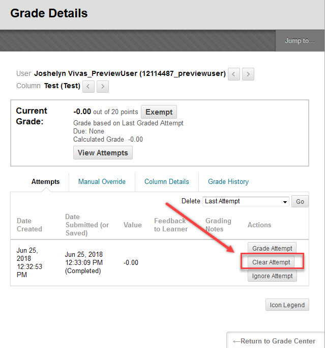 Grade Details page