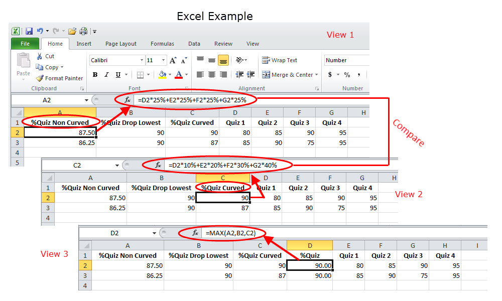 Curve and Drop lowest MAX grade formulas EXAMPLE