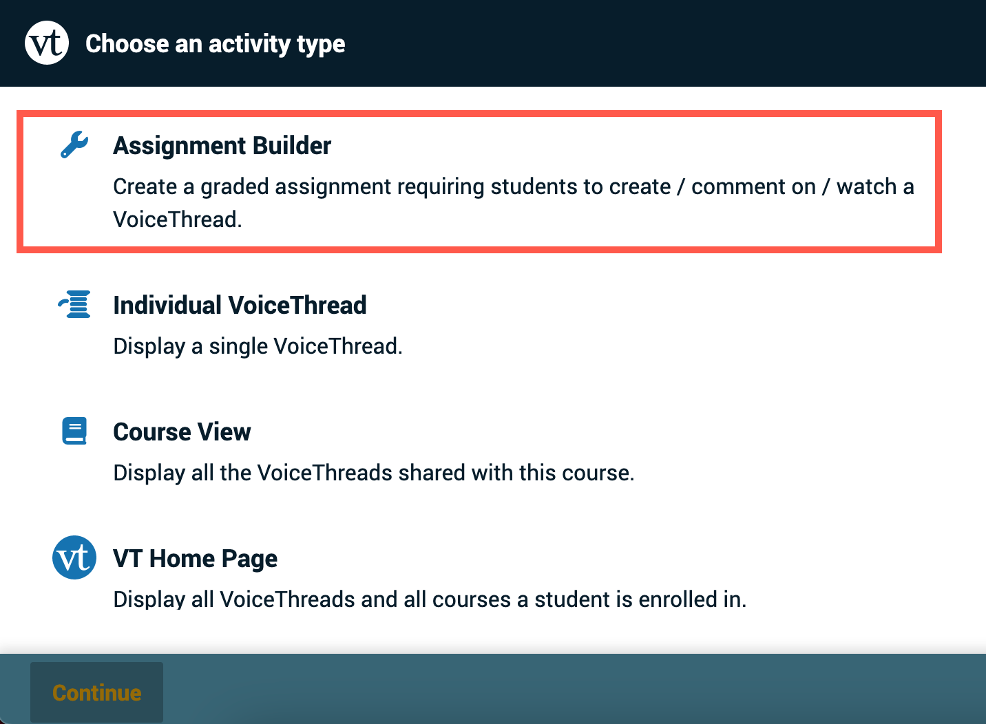 Assignment Builder button