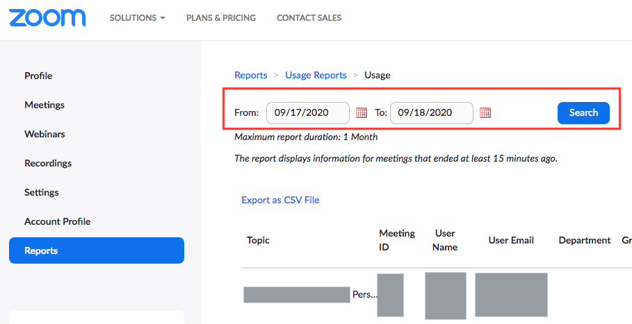 Search for Zoom meetings