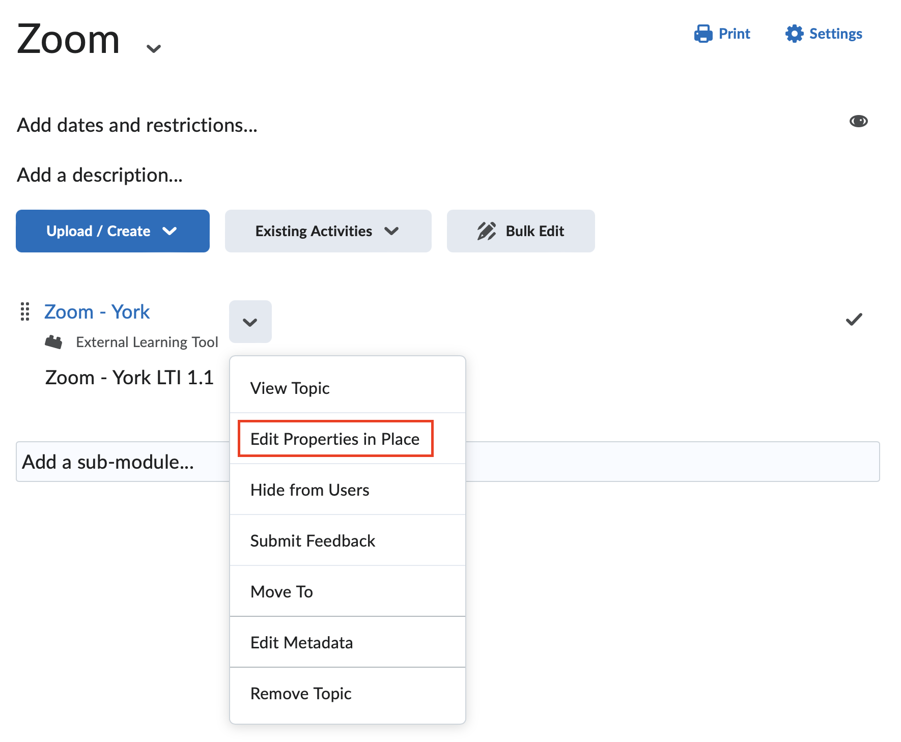 Edit Proprieties in place