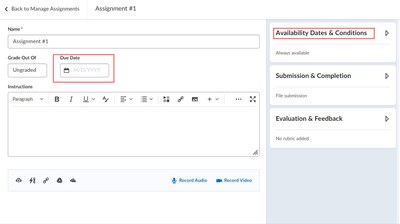 set up due date and start, end dates