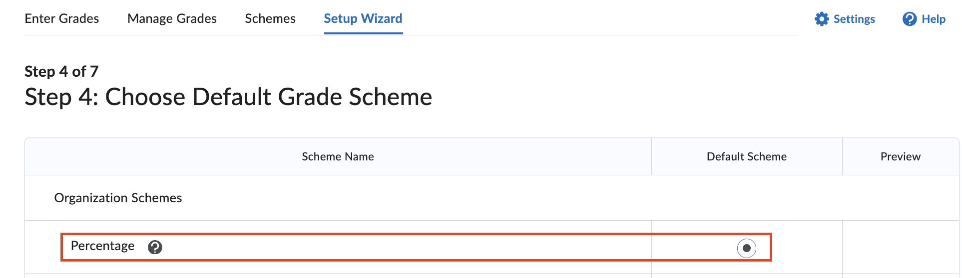 Select grade scheme