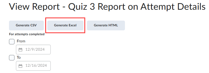 Generate quiz report in Excel