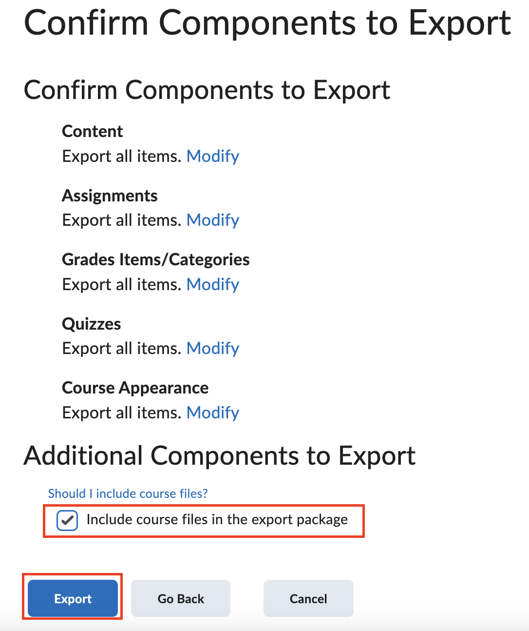 Review export components