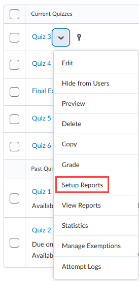 Set up quiz reports