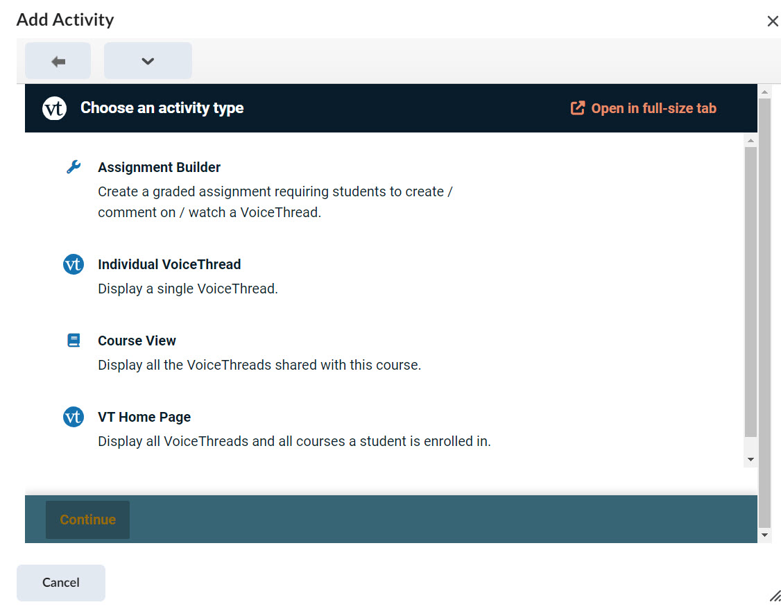 Choose an activity type 