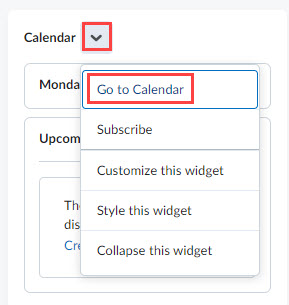 Click Calendar and then Go to calendar