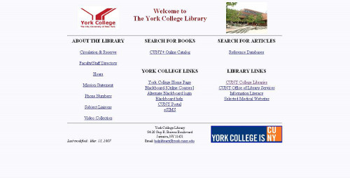 Screenshot of York library website in March 2007