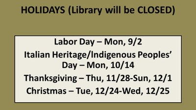 Holidays Library Closed