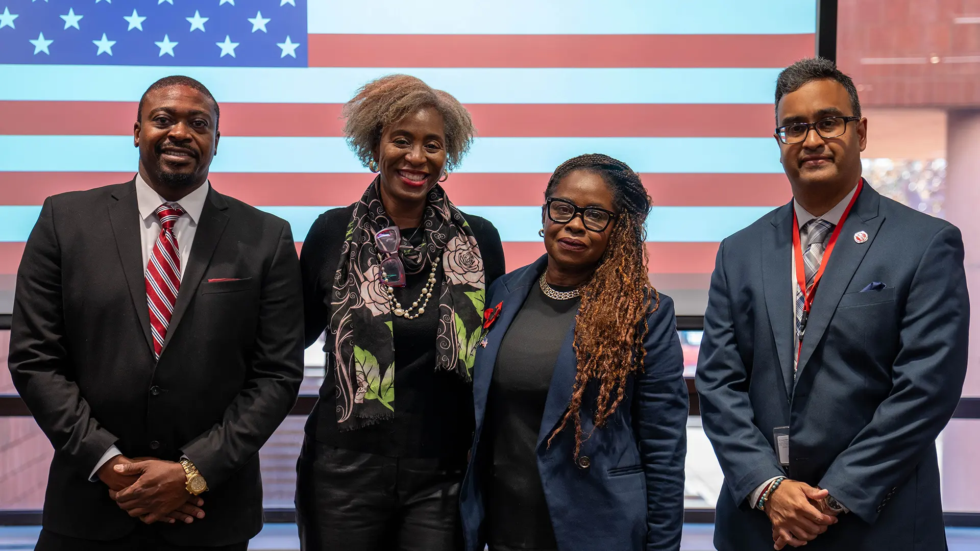 Left to right, Larry Eaton, Dr. Karen Williams, vice president for Student Affairs and Enrollment Management, under whose oversight Veterans Affairs exists; Lisa Beatha, CUNY director for the Office of Veteran Affairs (COVA) and Nicholas Jones, at the Veterans Luncheon.